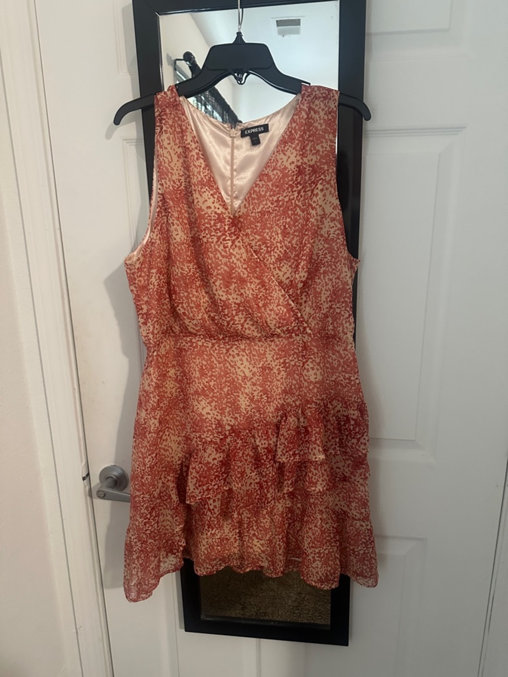Express Rust Floral Ruffle Mini Dress